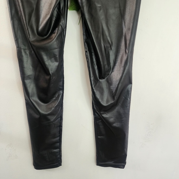 Black Stretch Leggings Leather Look New - Picture 7 of 7